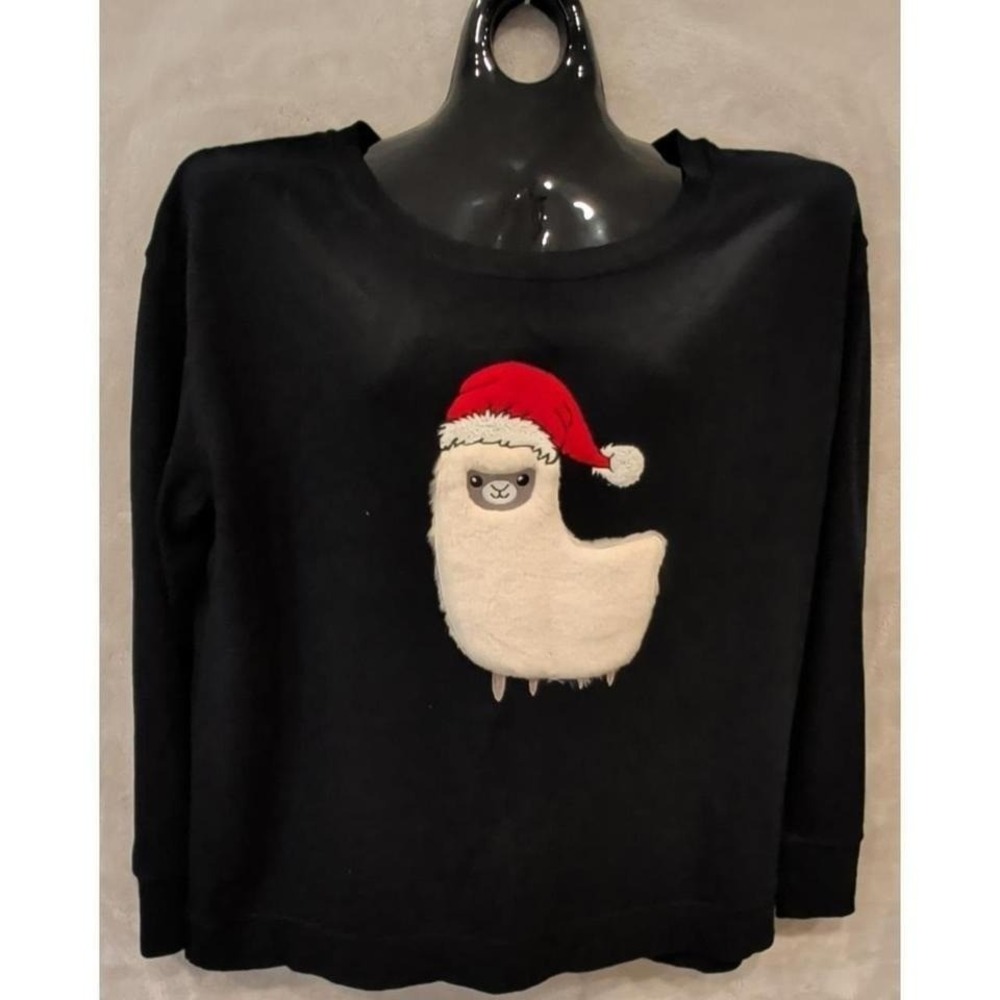 Barefoot Dreams XL Black Christmas Llama Santa Sweater Dolman Sleeve Soft Top